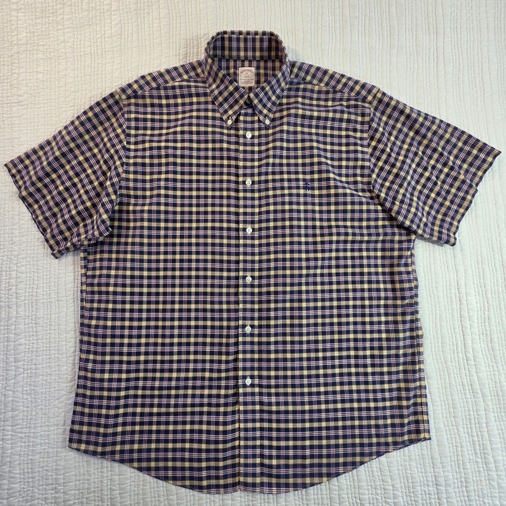 Brooks Brothers 346 Mens XL Blue Plaid Non-Iron Supima Cotton Button Down Shirt
